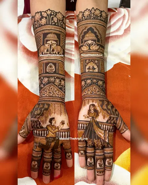 bridal stylish figure back hand mehndi design
