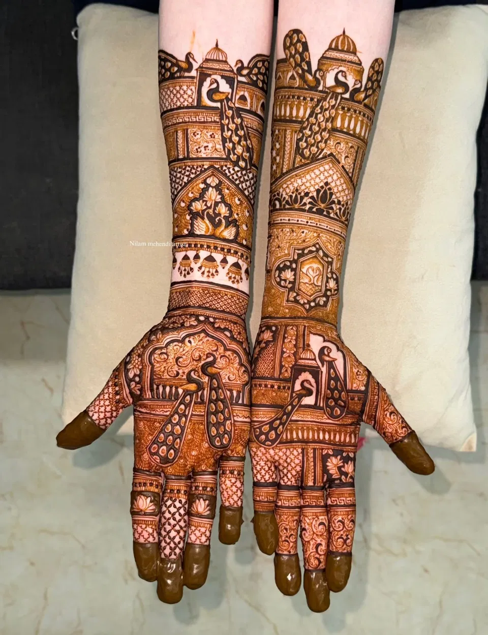Bridal Stylish Foot Mehndi Design with Figures and Peacock for Engagement (2)