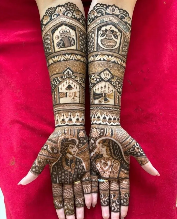 Bridal Full Hand Mehndi Design with Figures