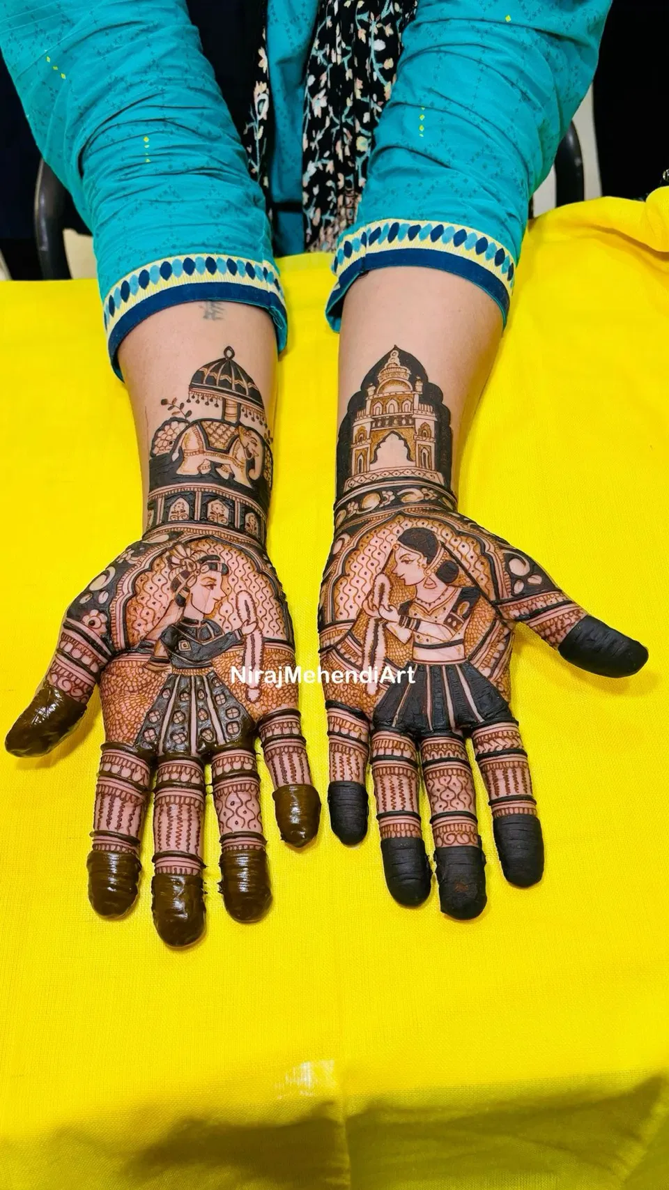 Bridal Full Hand Mehndi Design with Figures