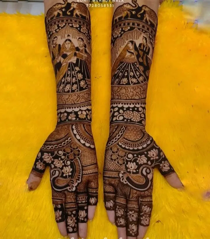 Bridal Back Hand Mehndi Design with Figures