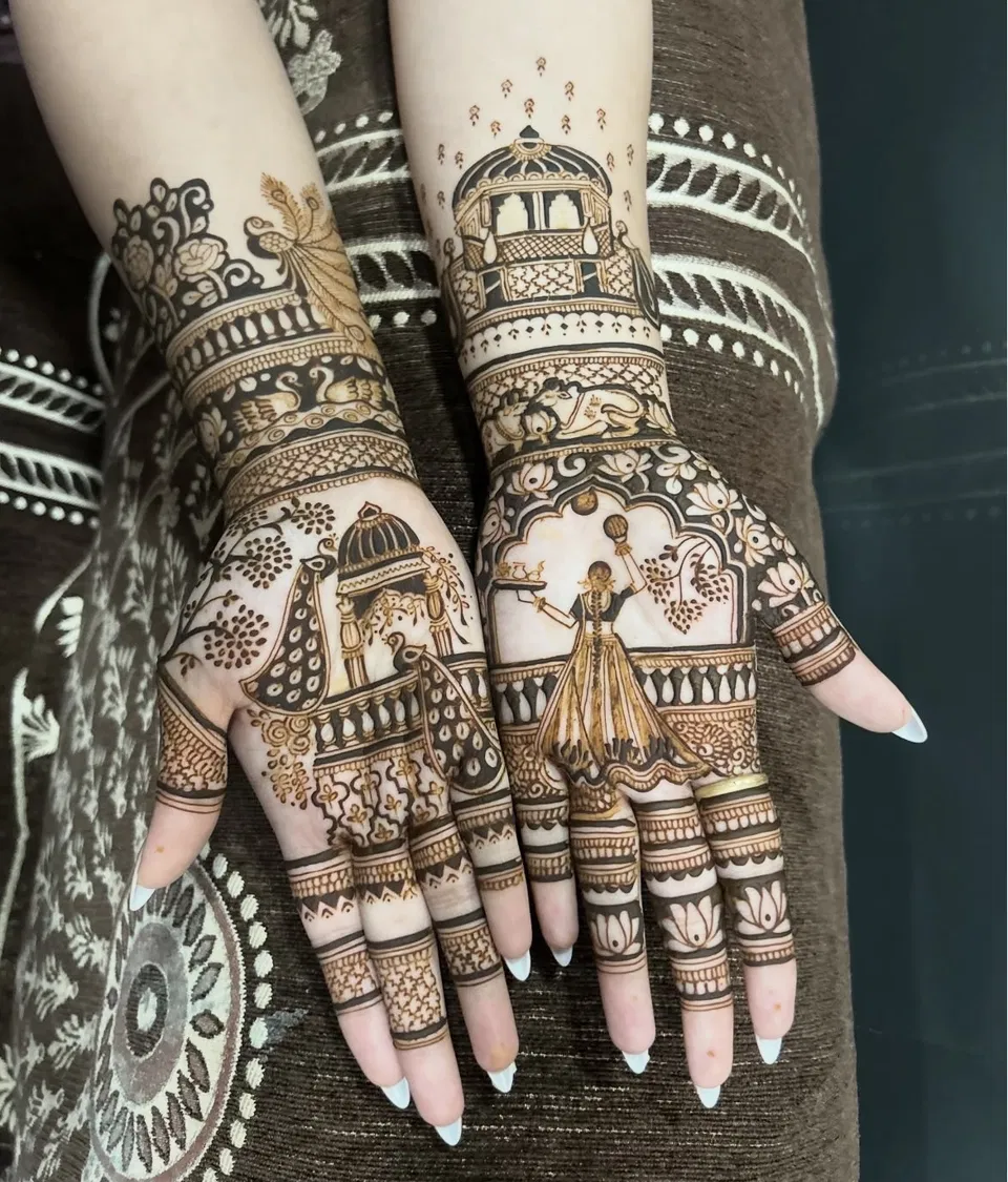 Bridal Full Hand Mehndi Design with Figures
