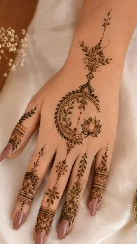 aesthetic arabic circle back hand mehndi design