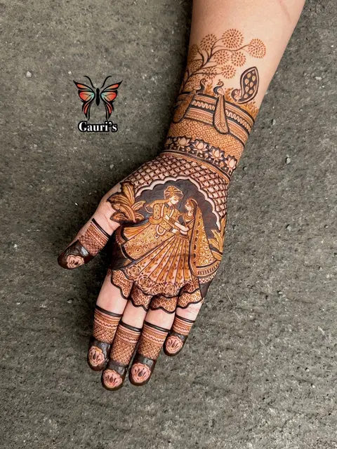 bridal stylish figure front hand mehndi design