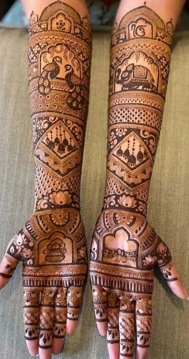 Bridal Indian Full Hand Mehndi Design with Figures