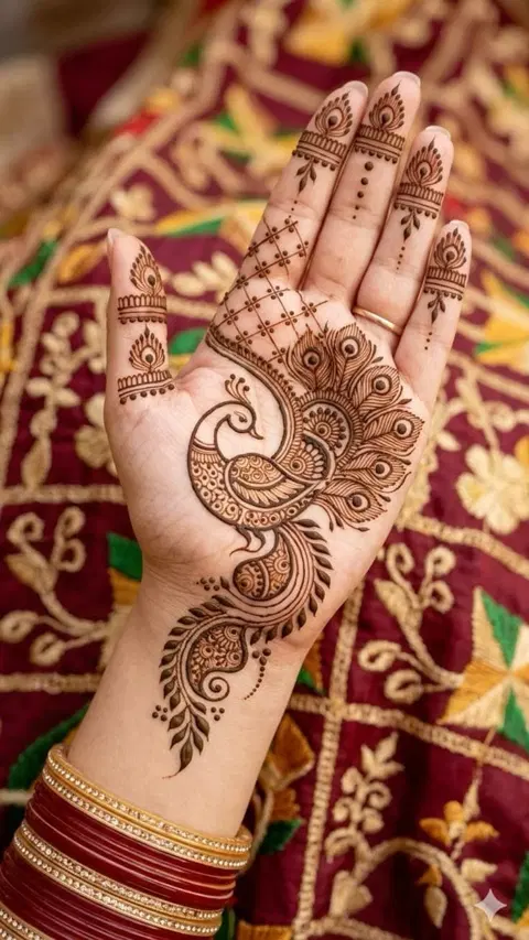 indian simple peacock front hand mehndi design