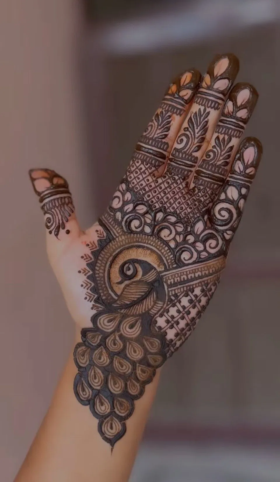 Bridal Stylish Back Hand Mehndi Design with Peacock
