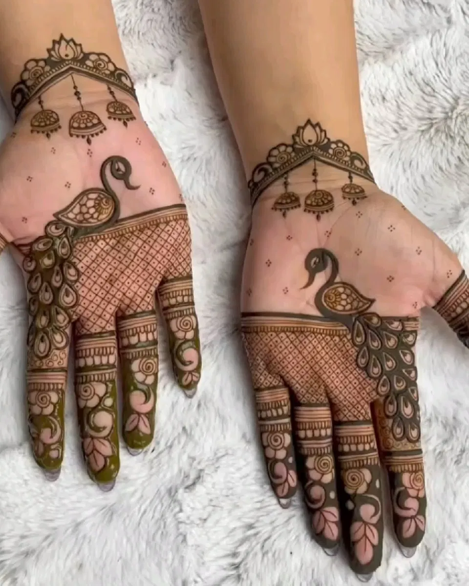 Stylish Back Hand Mehndi Design with Peacock