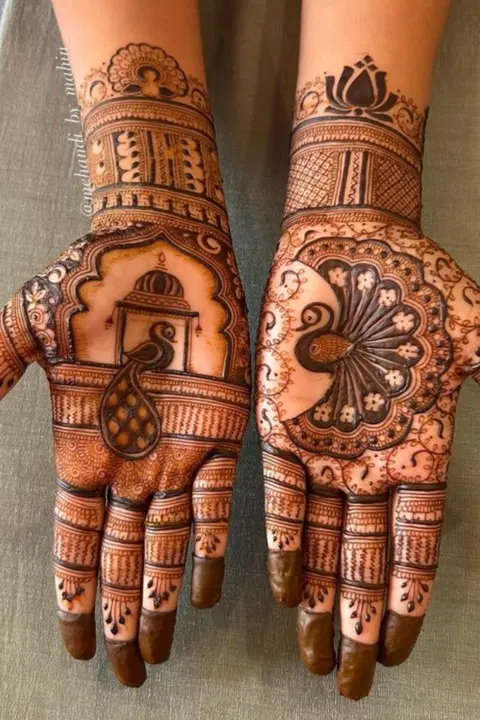 aesthetic bridal figure back hand mehndi design