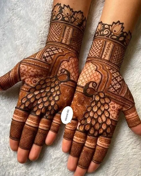 bridal indian peacock front hand mehndi design