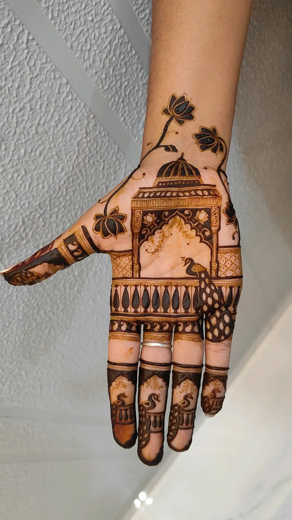 Aesthetic Stylish Front Hand Mehndi Design with Jaal and Peacock