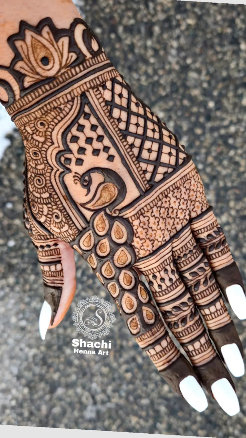 Bridal Indian Back Hand Mehndi Design with Peacock