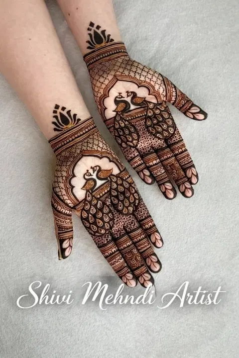 royal simple peacock back hand mehndi design