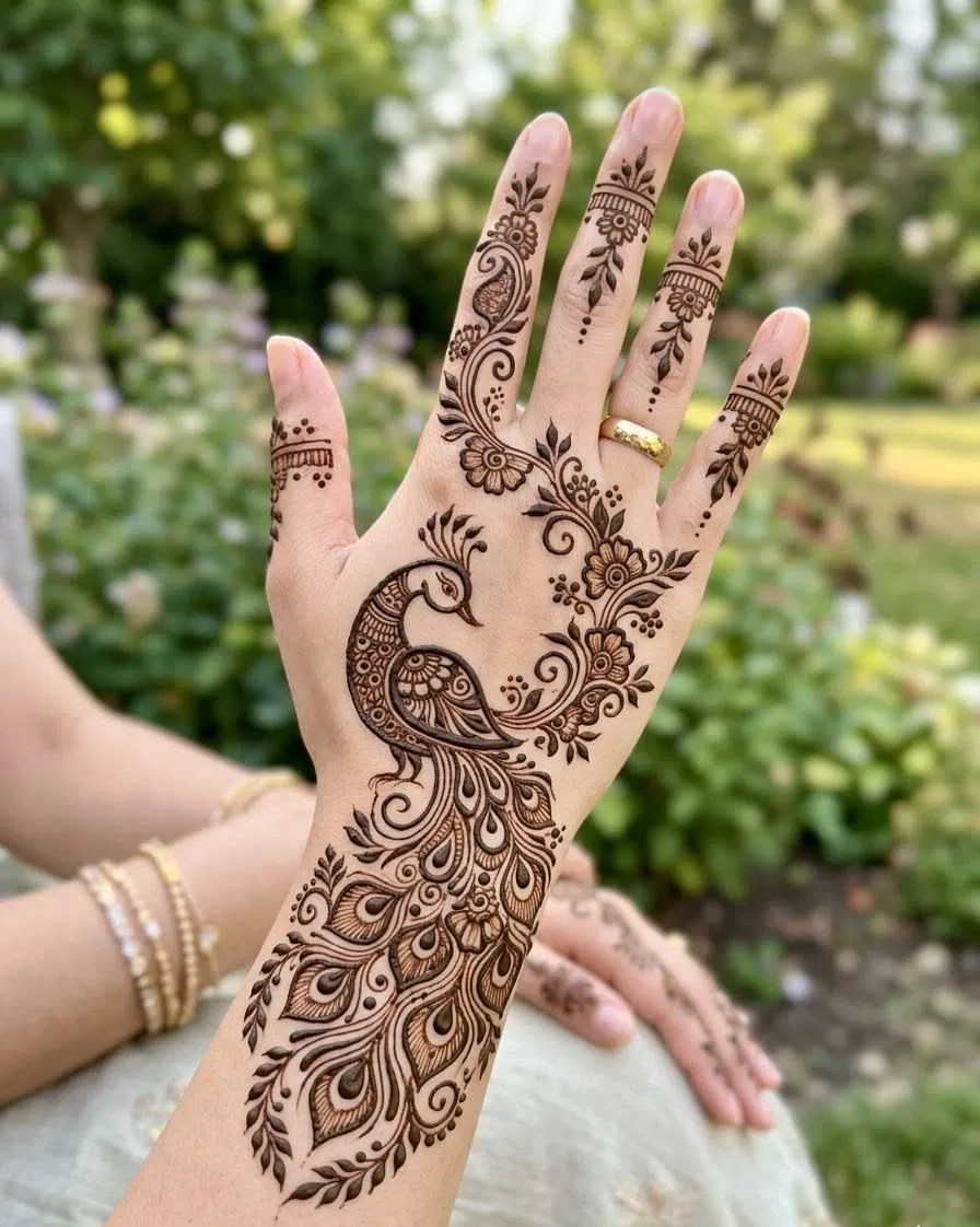 Arabic Full Hand Mehndi Design with Peacock