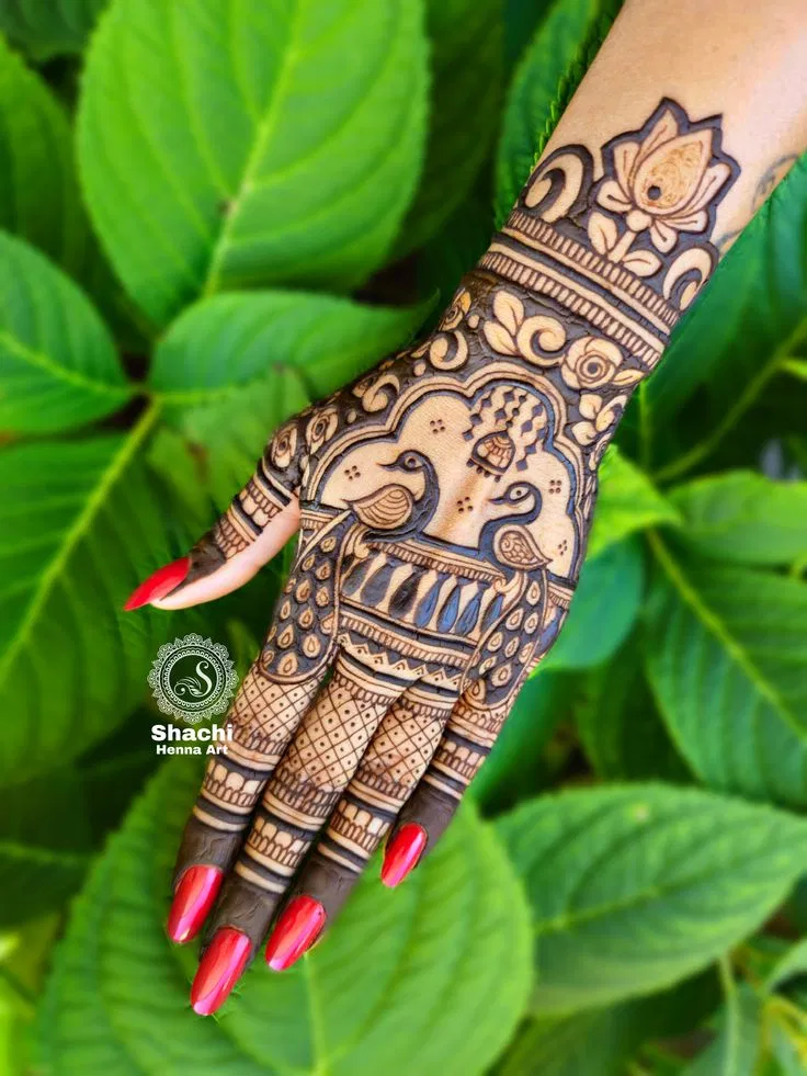 Bridal Royal Full Hand Mehndi Design with Flowers and Peacock