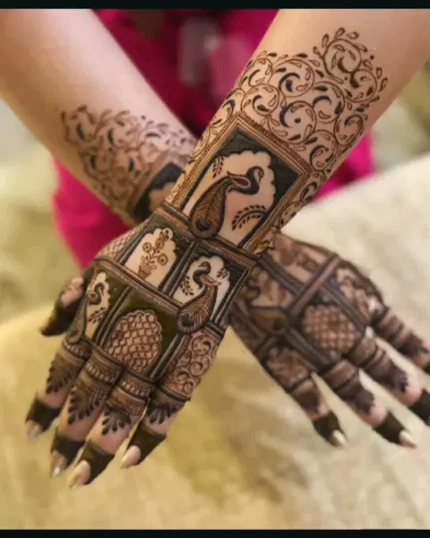 bridal indian circle finger mehndi design