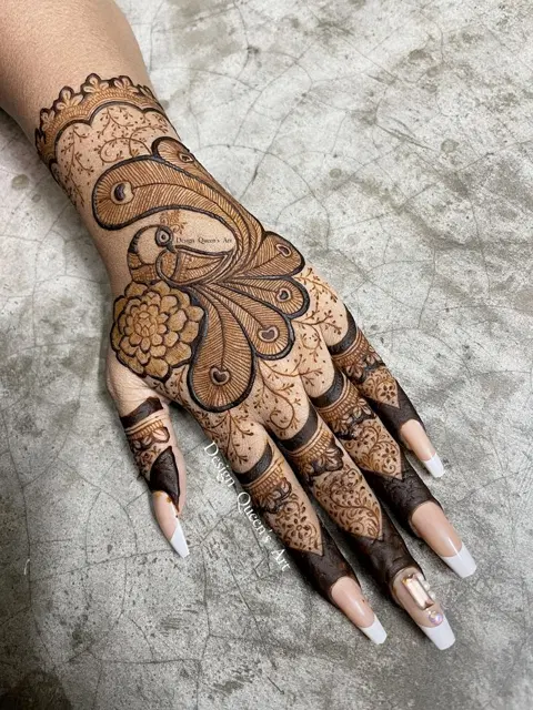 royal flower back hand mehndi design