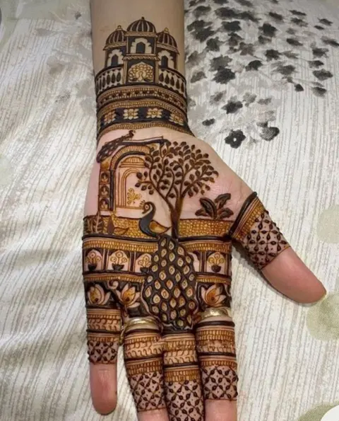 bridal indian peacock front hand mehndi design
