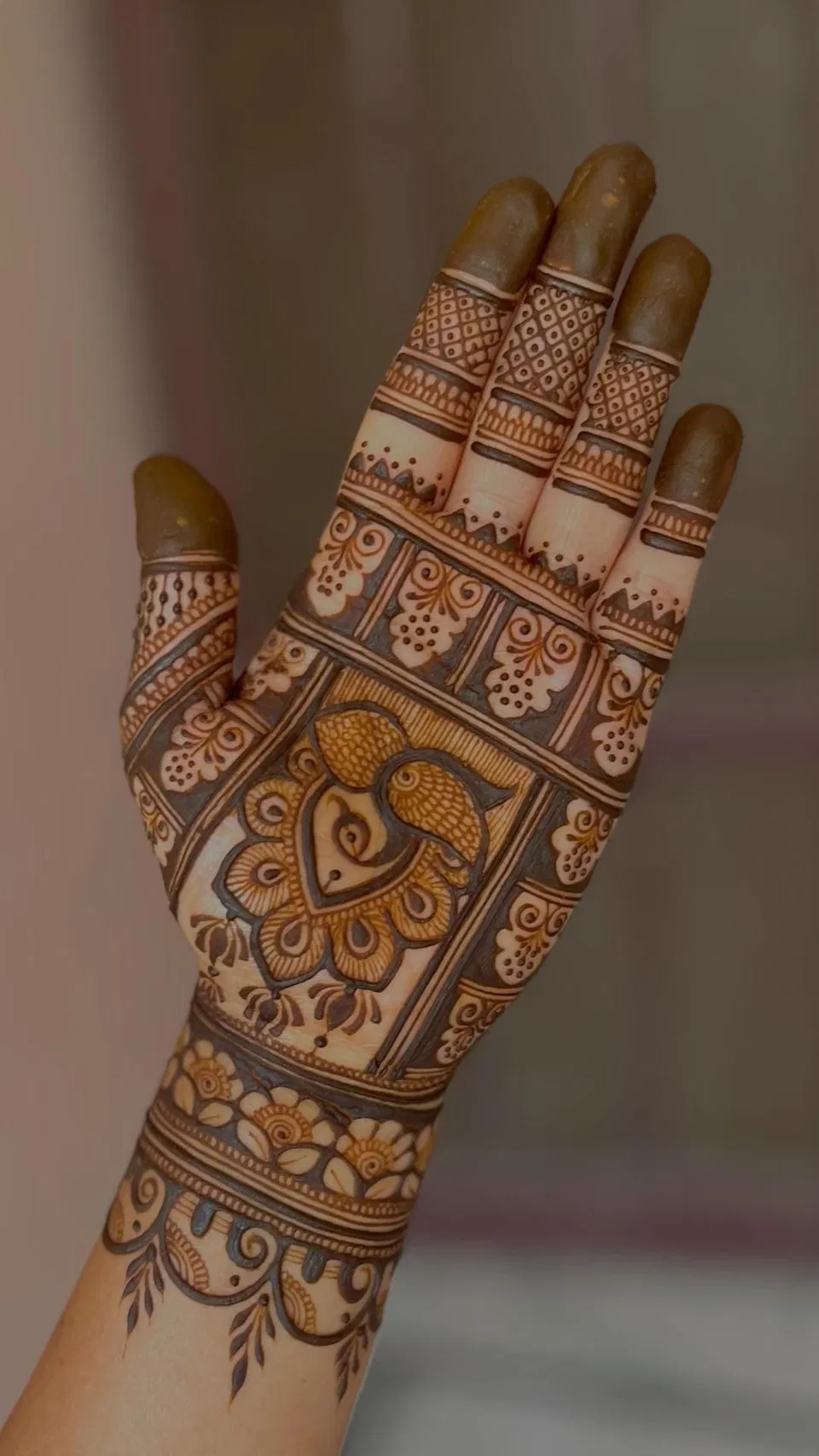Simple Front Hand Mehndi Design with Peacock for Teej