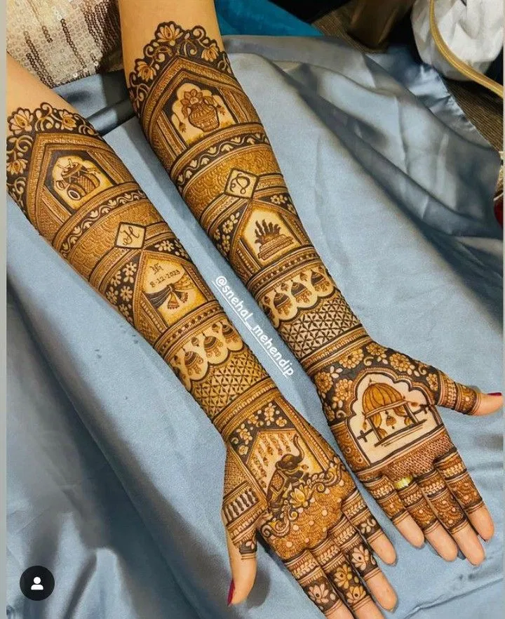 Bridal Simple Front Hand Mehndi Design with Figures