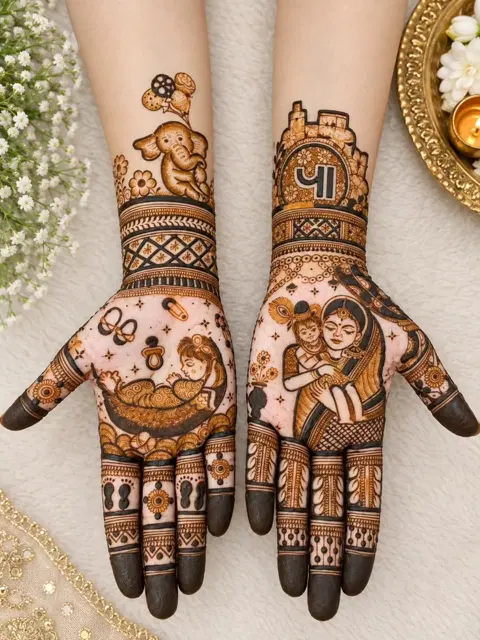 bridal deity full hand mehndi design