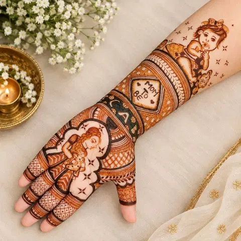 bridal deity full hand mehndi design