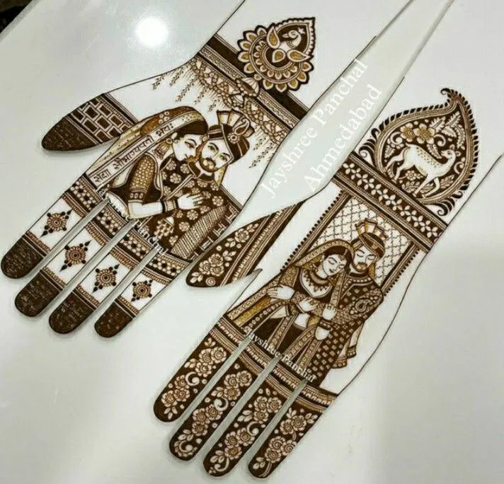 Bridal Mehndi Design with Deity and Figures (2)
