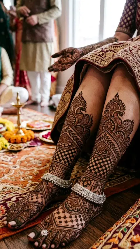 bridal indian figure foot mehndi design