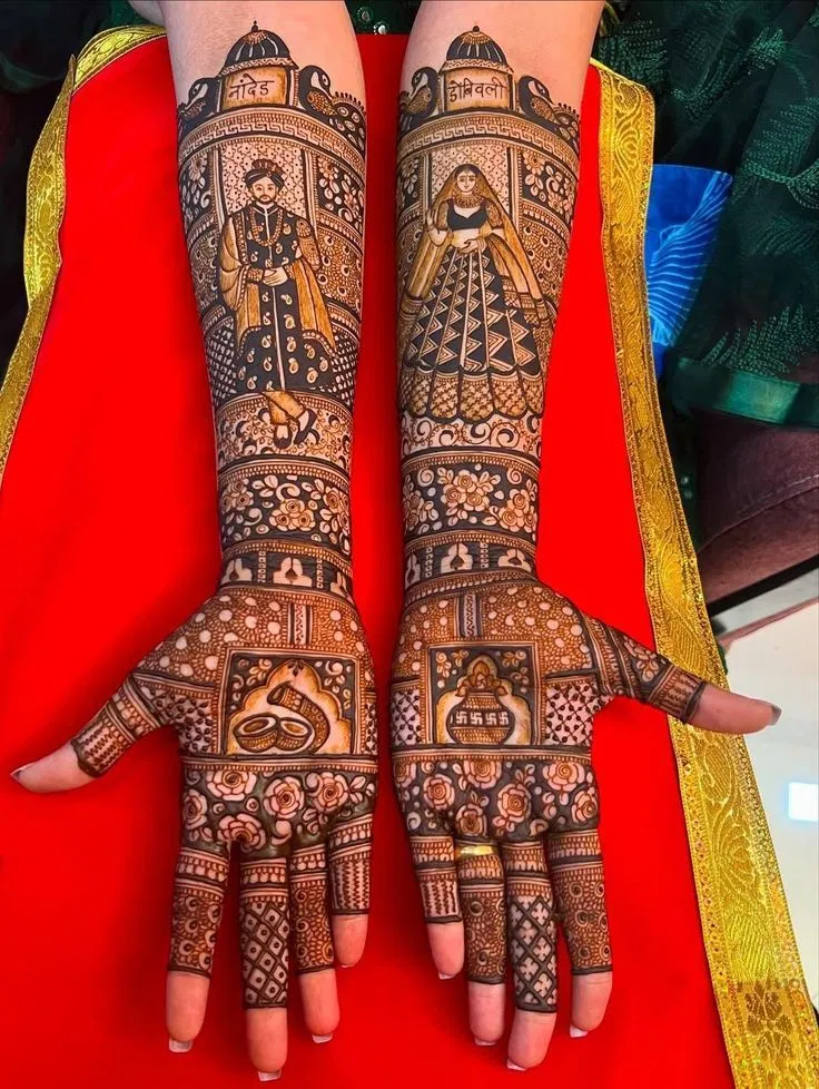 Bridal Stylish Front Hand Mehndi Design with Figures (5)