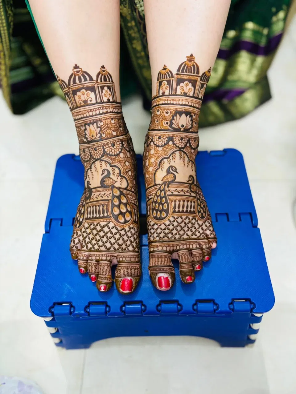 Bridal Indian Back Hand Mehndi Design with Figures and Peacock (6)