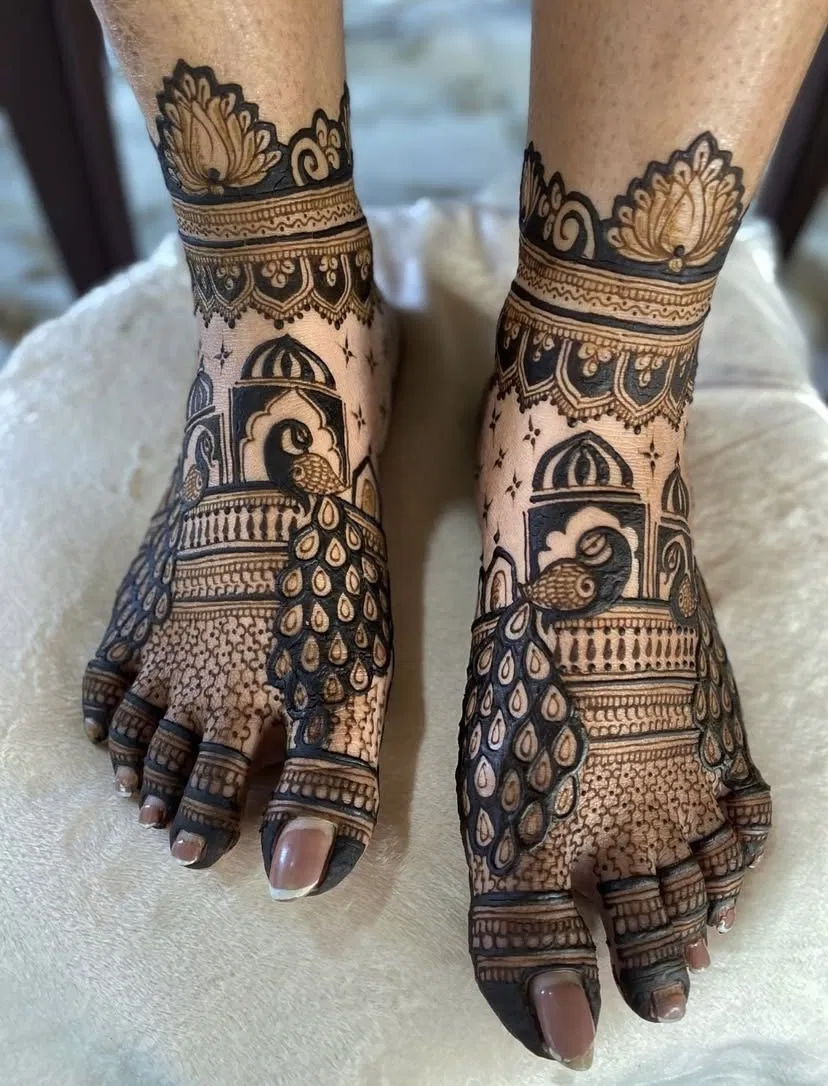 Bridal Royal Back Hand Mehndi Design with Peacock for Engagement