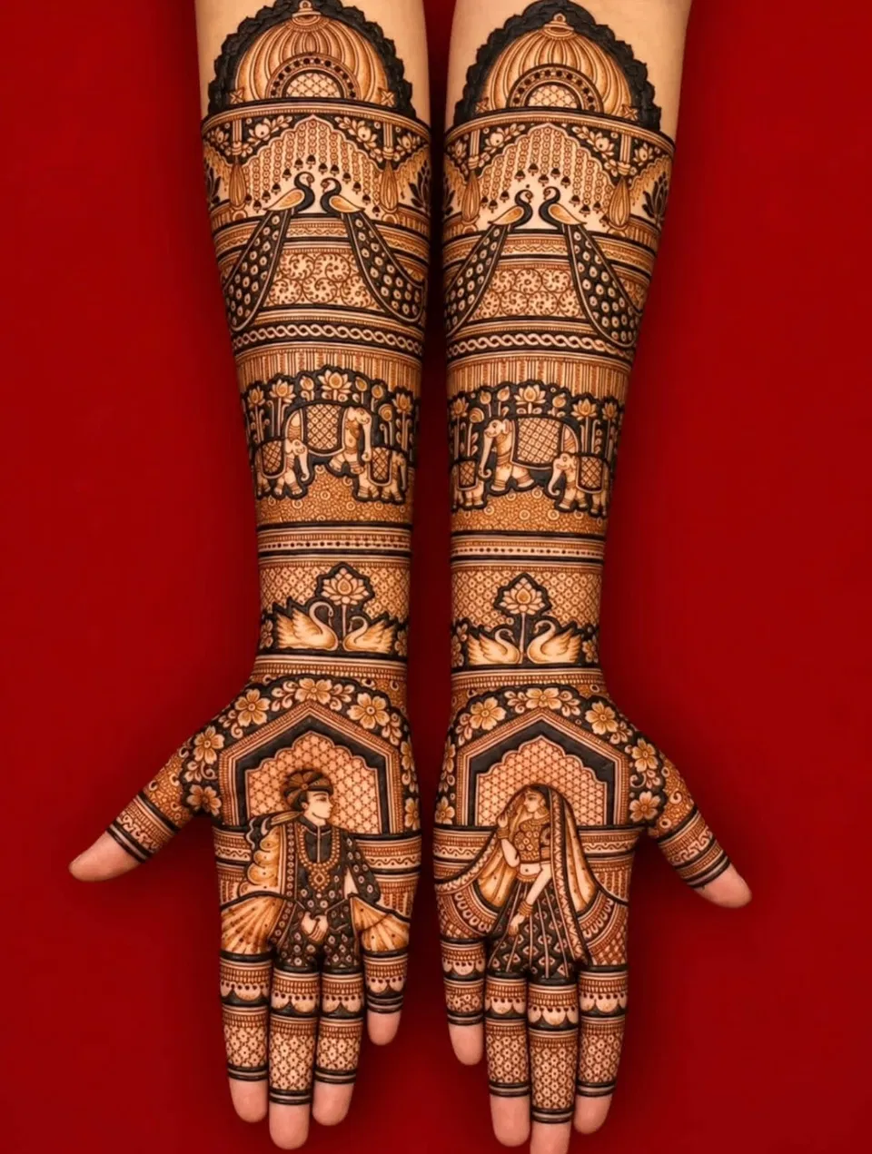Bridal Back Hand Mehndi Design with Figures