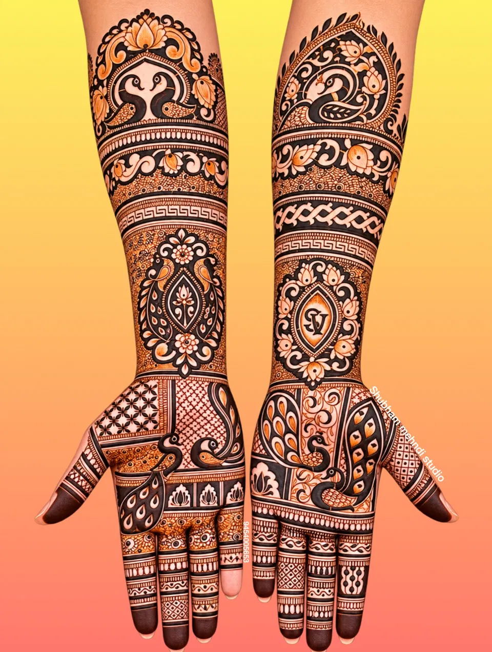 Bridal Full Hand Mehndi Design with Figures