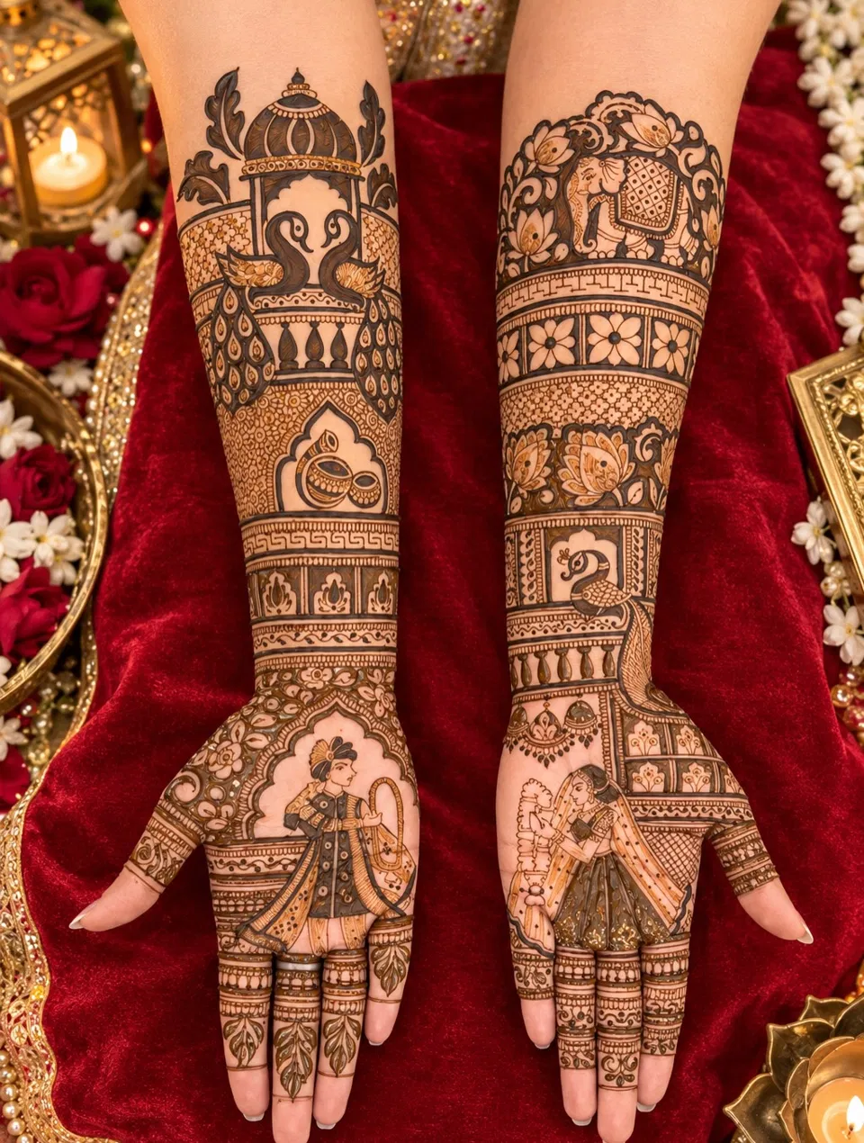 Bridal Foot Mehndi Design with Figures and Peacock (4)