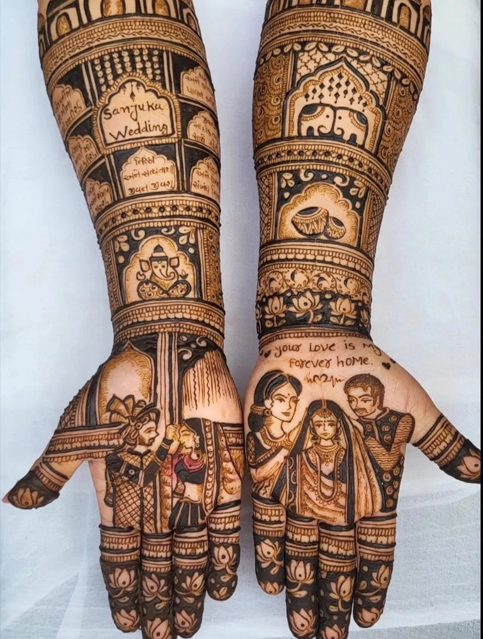 Bridal Full Hand Mehndi Design with Figures and Hearts (2)