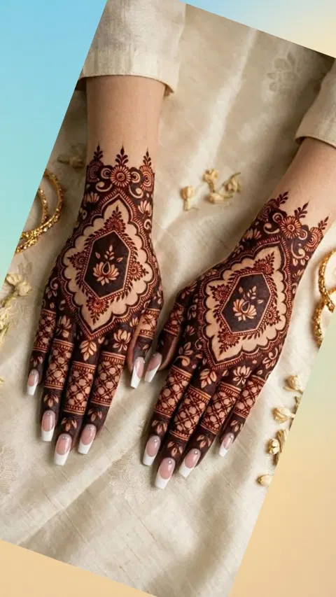 aesthetic bridal jaal back hand mehndi design