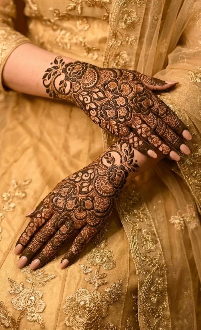 Bridal Indian Arm Mehndi Design with Flowers and Jaal (2)