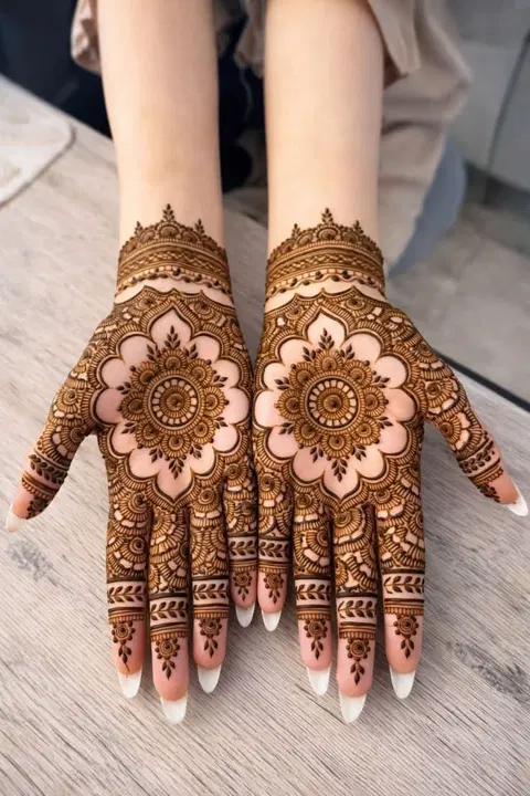 bridal pakistani circle front hand mehndi design