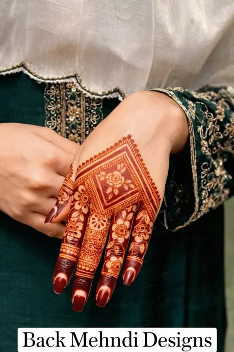 aesthetic indian lotus back hand mehndi design