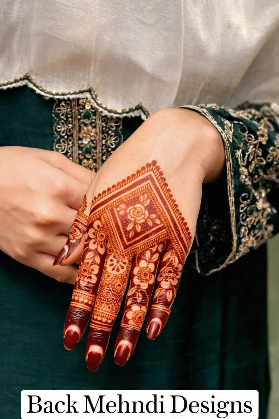 Aesthetic Indian Back Hand Mehndi Design with Lotus (2)