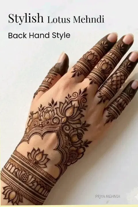 aesthetic bridal lotus back hand mehndi design