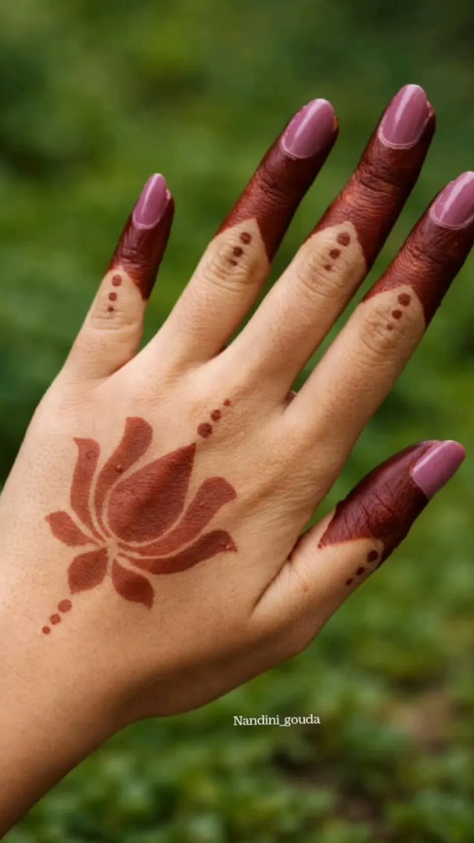 Aesthetic Simple Back Hand Mehndi Design with Flowers and Lotus