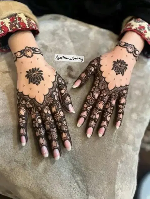 aesthetic bridal flower back hand mehndi design