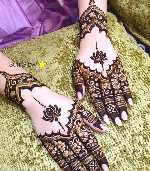 aesthetic bridal circle back hand mehndi design