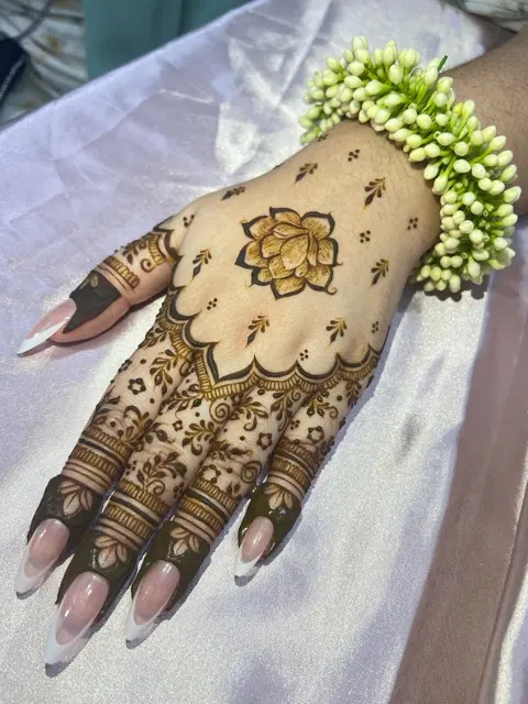 aesthetic minimal flower back hand mehndi design