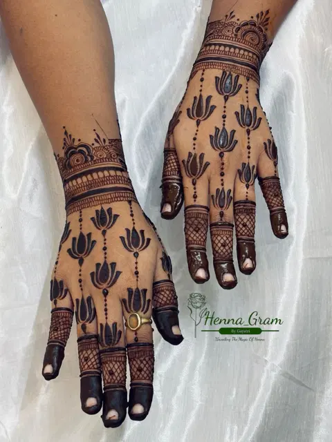aesthetic royal flower back hand mehndi design