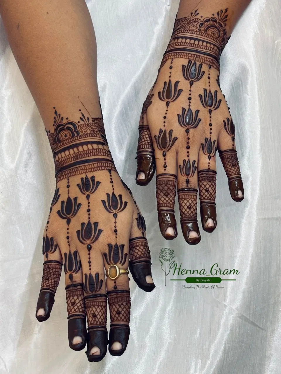 Aesthetic Royal Back Hand Mehndi Design with Flowers, Jaal and Lotus (3)