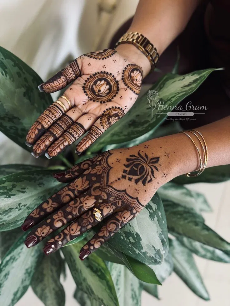 Aesthetic Royal Back Hand Mehndi Design with Gol Tikki, Flowers and Jaal (4)