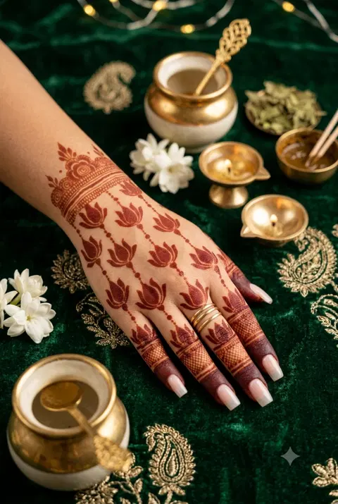 aesthetic bridal circle back hand mehndi design