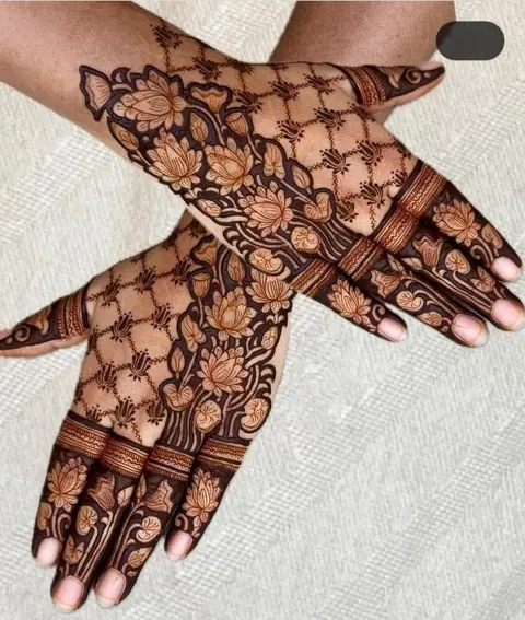 aesthetic royal flower back hand mehndi design